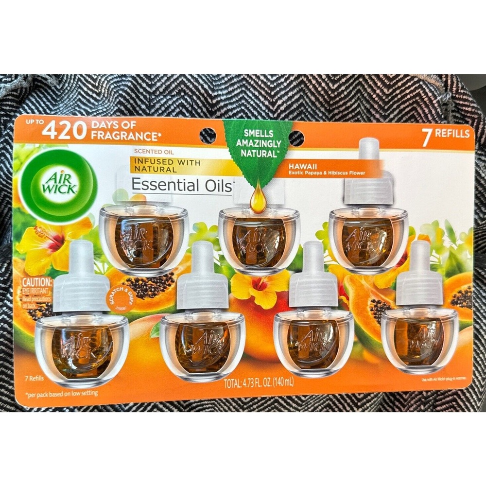Air Wick Essential Oils 7 Refills Hawaii Exotic Papaya Hibiscus Flower Fragrance